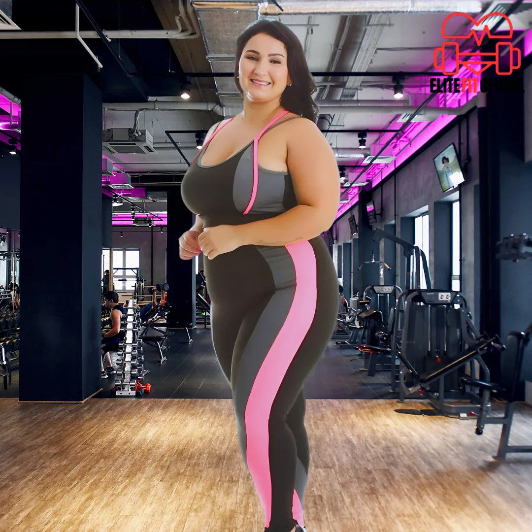 Conjunto Fitness Plus Size Detalhe Neon Calça e Top com Bojo - Elite Fit Oficial