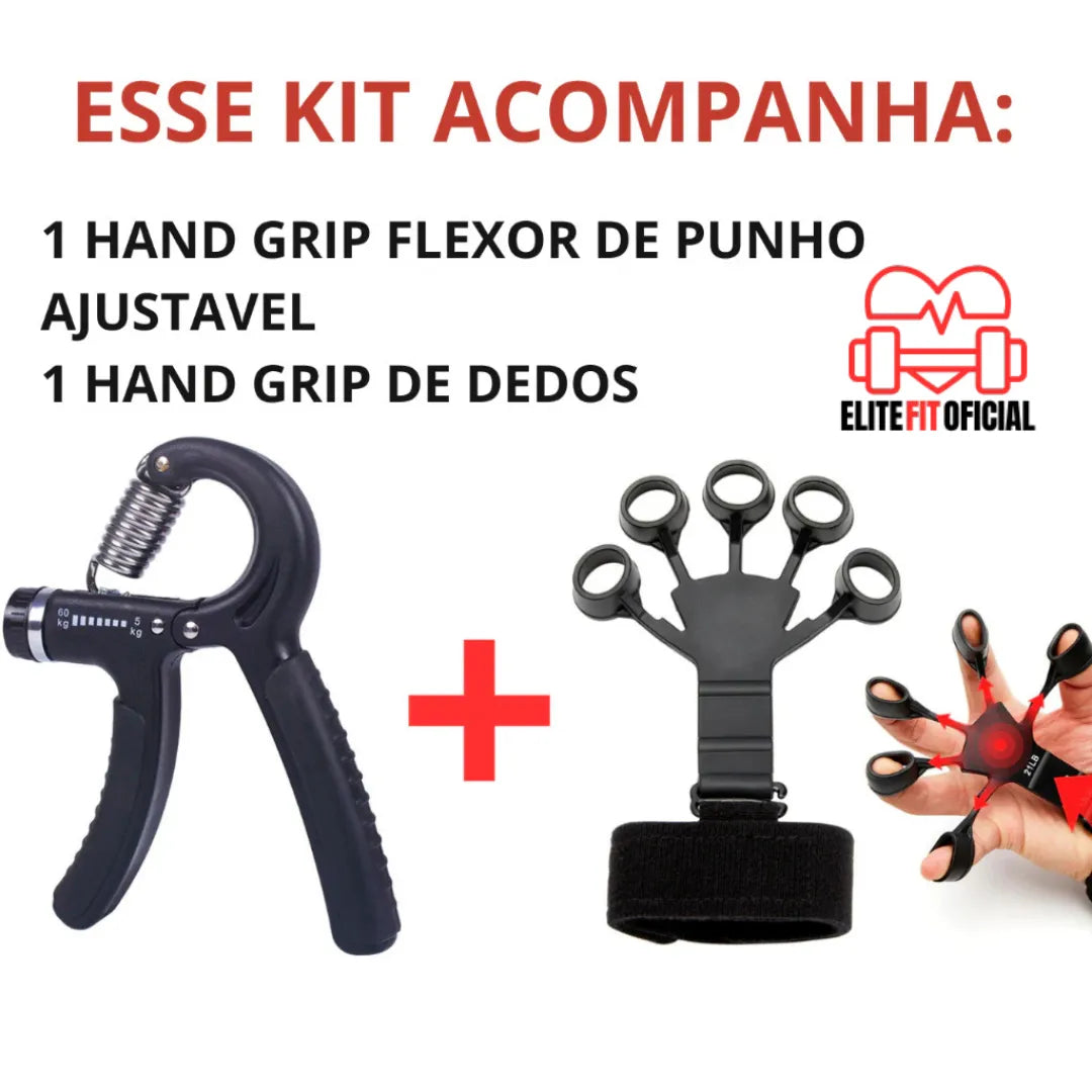 Kit Hand Grip de Dedo + Flexor de Punho Ajustável - Elite Fit Oficial