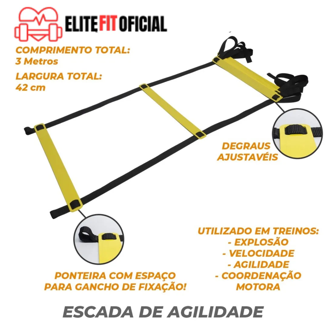 Kit de Treinamento de Agilidade com Cones, Chapéus Chineses e Escada - Elite Fit Oficial