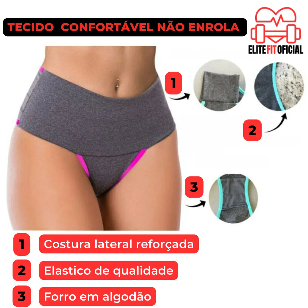 Kit 5 Calcinhas Cintura Alta Cós Duplo e Forro 100% Algodão - Elite Fit Oficial