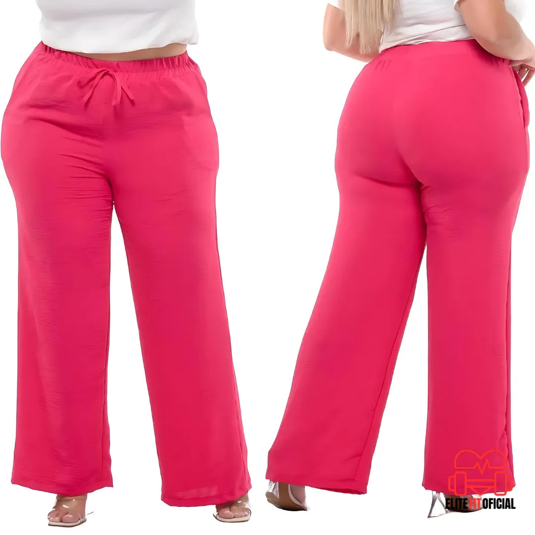 Calça Pantalona Plus Size Feminina com Elástico na Cintura e Bolsos - Elite Fit Oficial