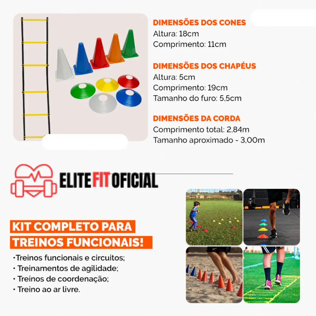 Kit de Treinamento de Agilidade com Cones, Chapéus Chineses e Escada - Elite Fit Oficial