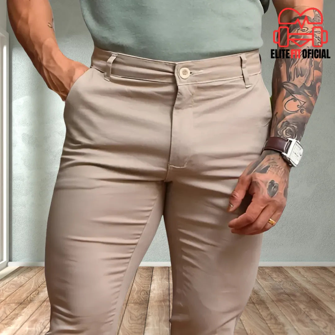 Calça Alfaiataria Premium Sarja Slim com Elastano - Elite Fit Oficial