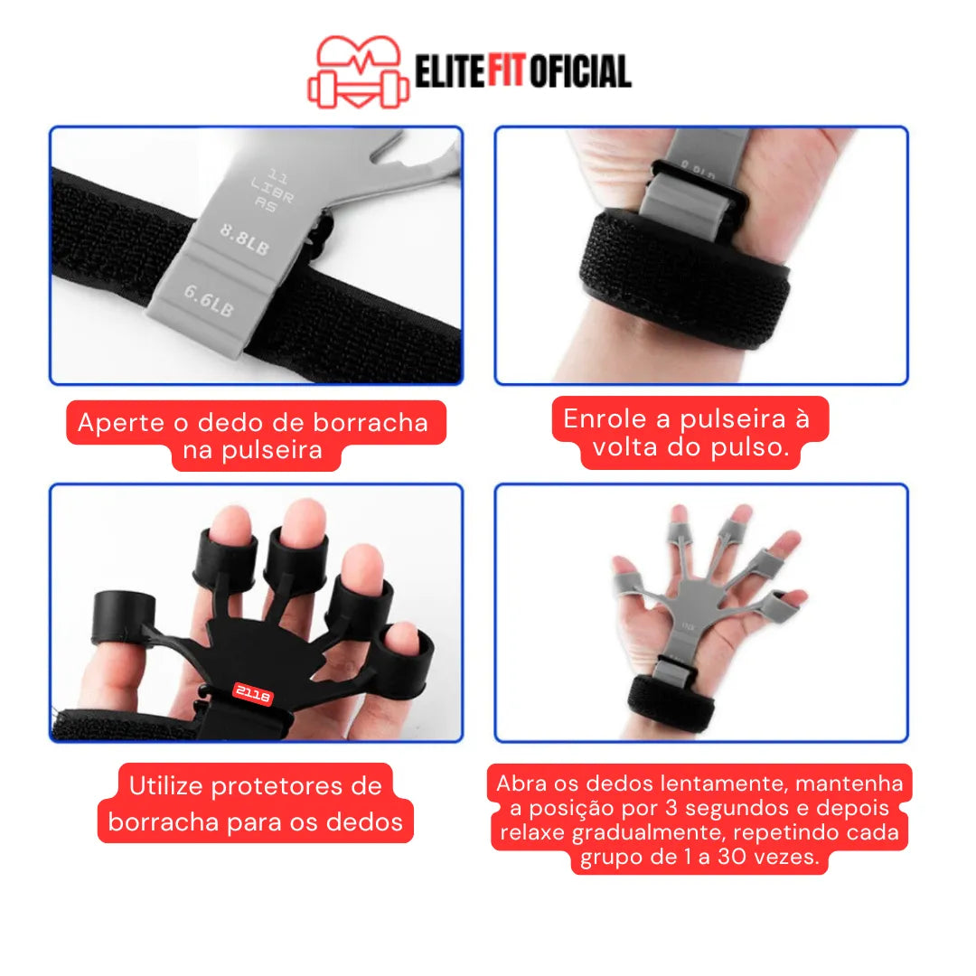 Kit Hand Grip de Dedo + Flexor de Punho Ajustável - Elite Fit Oficial