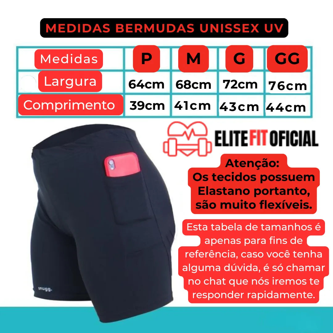 Bermuda Premium Segunda Pele Porta Celular e Proteção UV50+ - Elite Fit Oficial